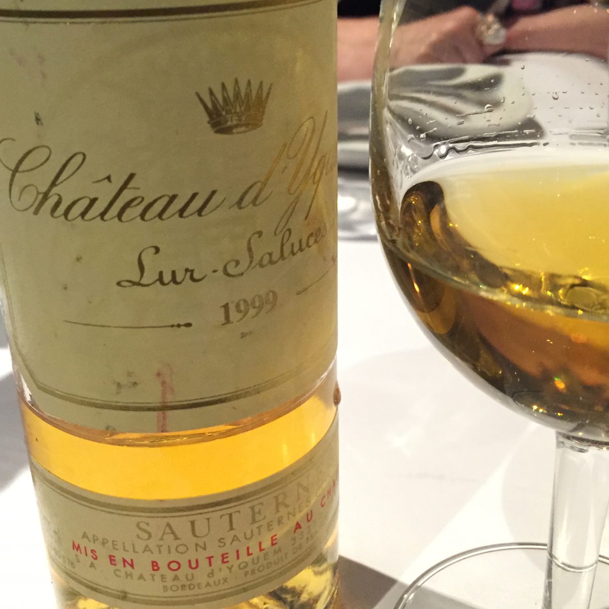 A bottle of Château d'Yquem dessert wine.