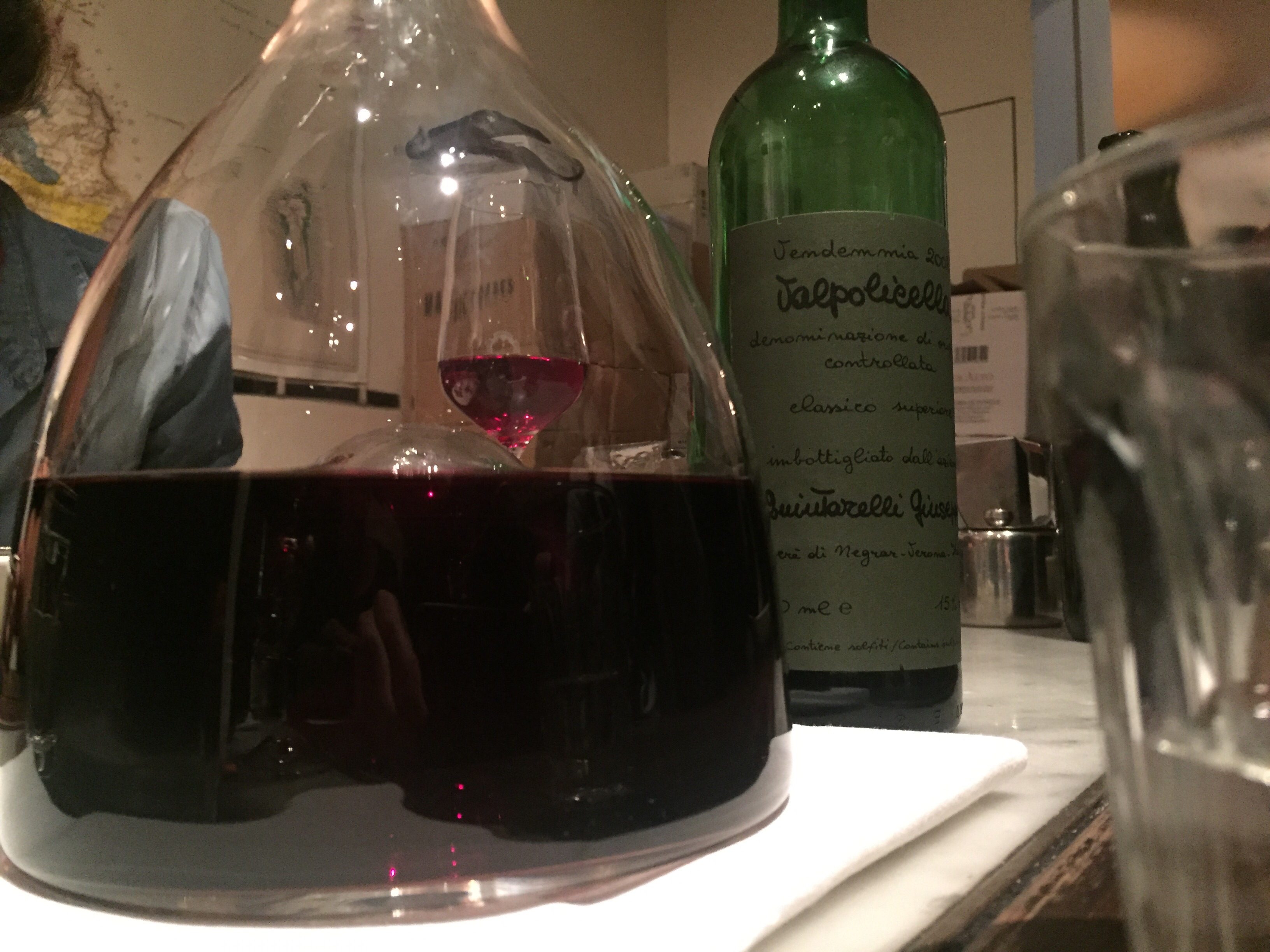 A decanted fancy bottle of wine