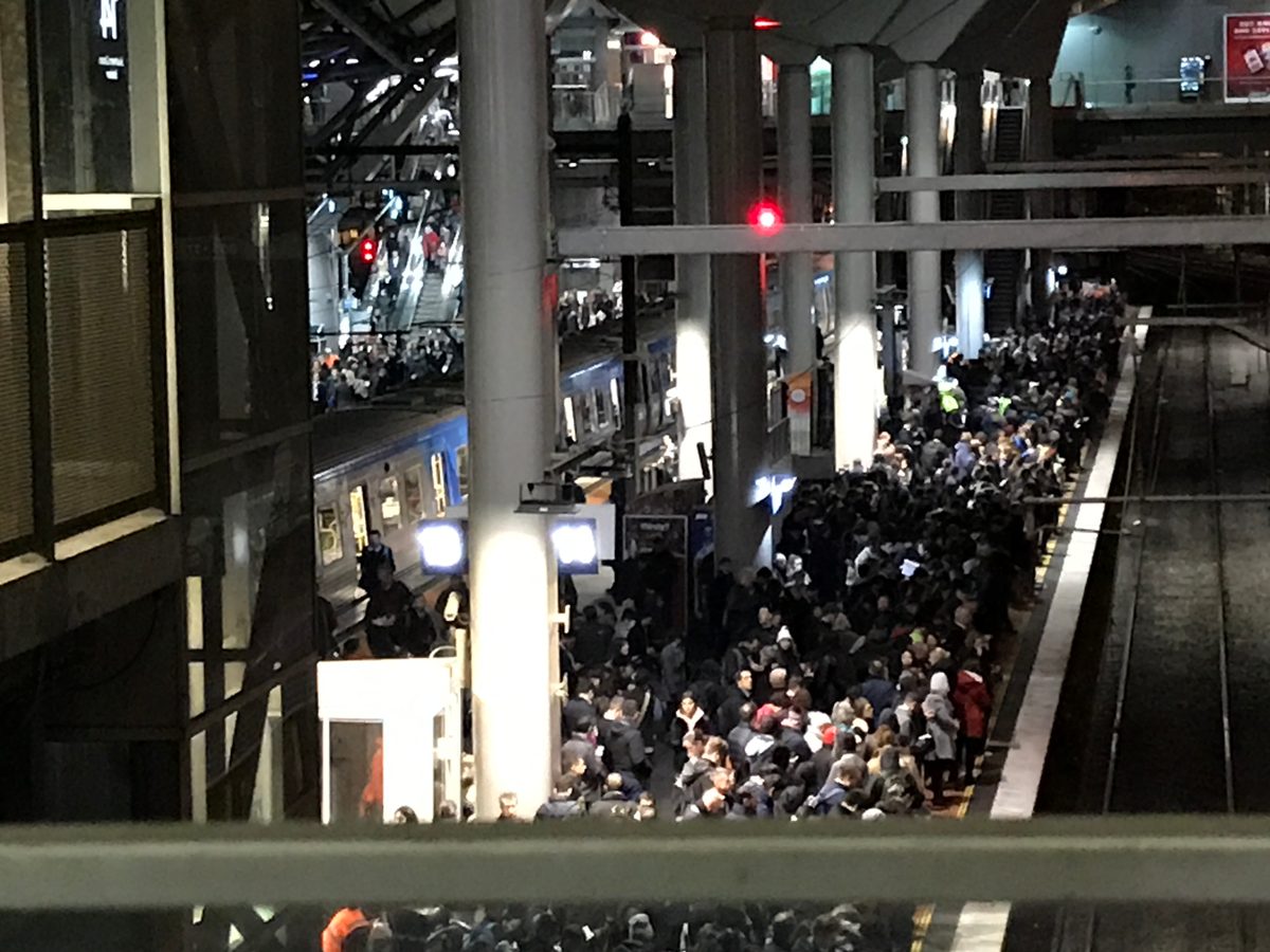 Very very crowded platform at Southern Cross railway station in Melbourne