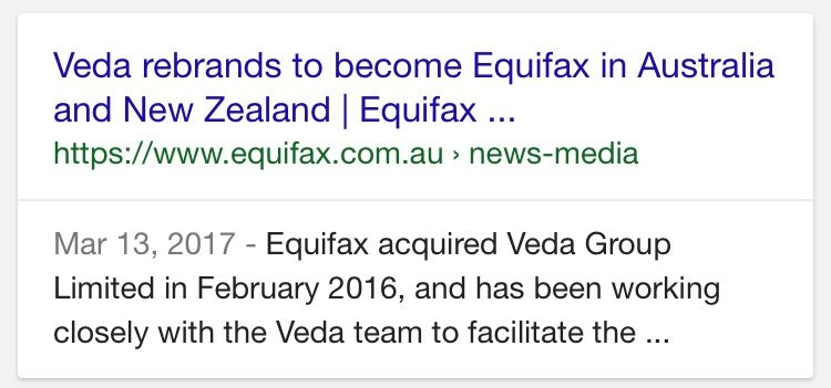 News headline: Veda rebrands to become Equifax in Australia and New Zealand
