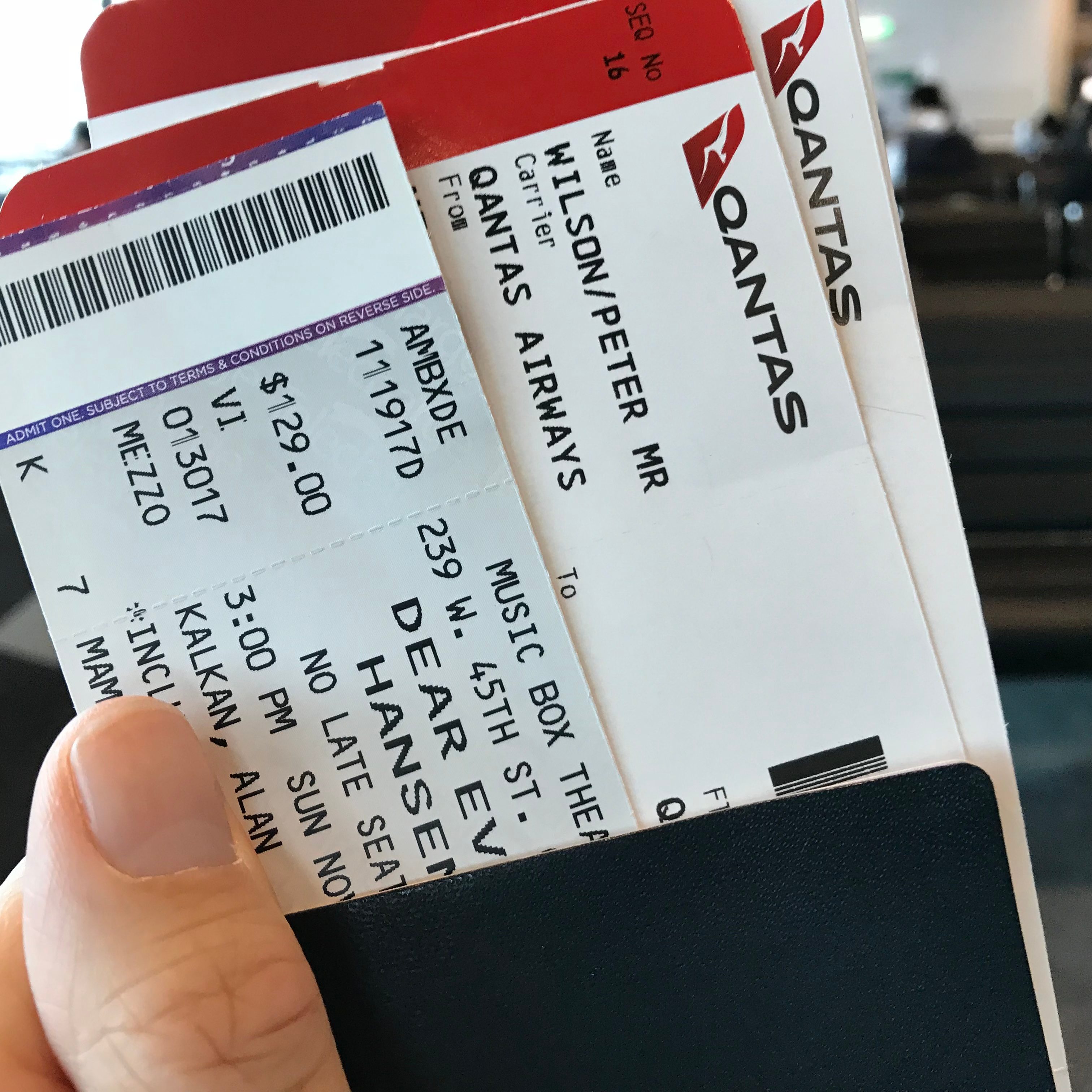 Passport, airline and theatre tickets