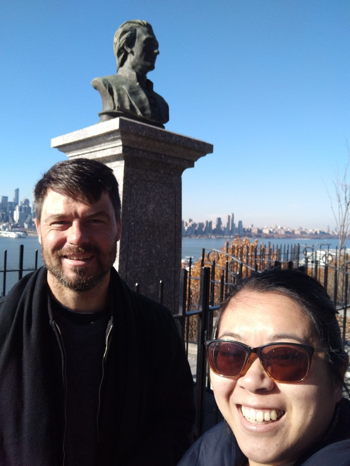 Selfie with my friend Jenny in front of the Hamilton monument in Jersey