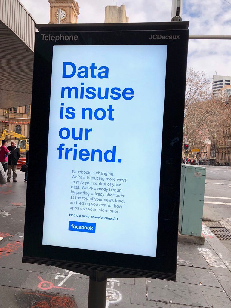 Facebook advertisment with the tag line "Data misuse is not our friend"