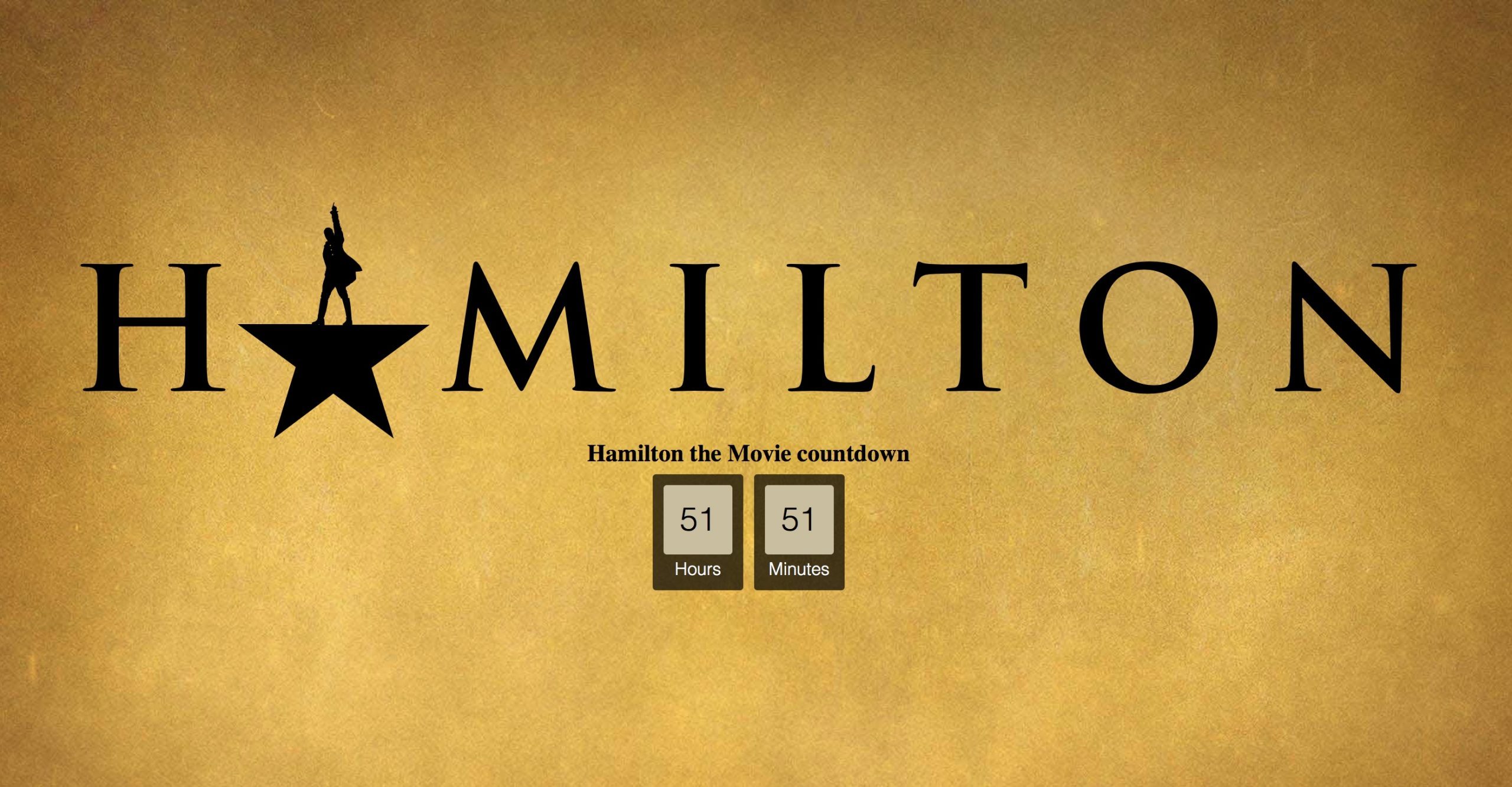 Screenshot of countdown to Hamilton the Movie release.