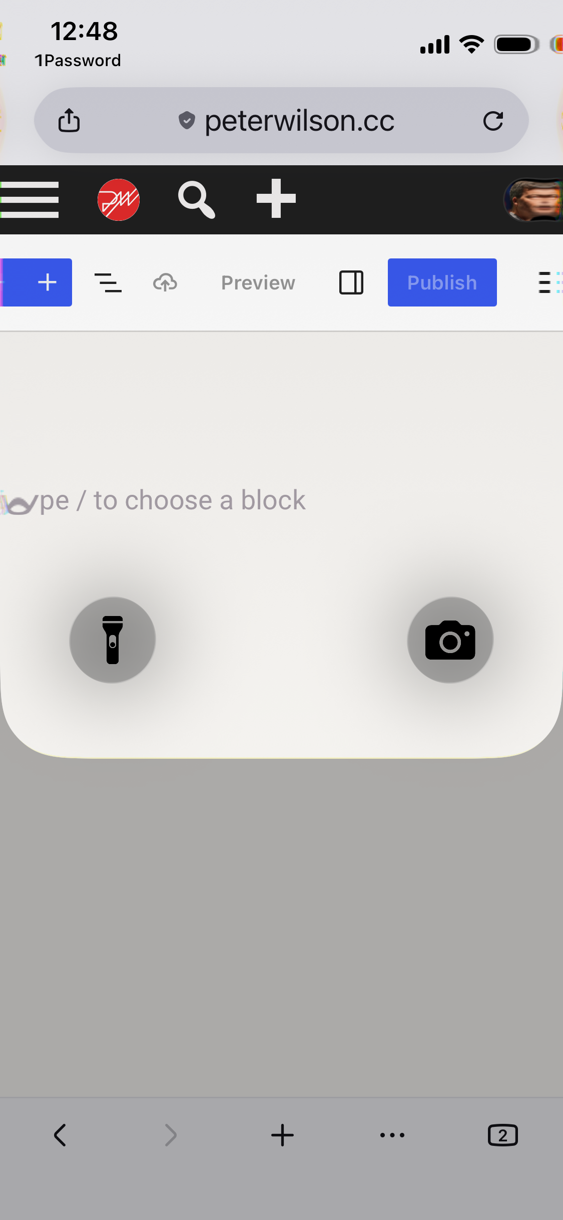 A screen shot of an iOS device with reduced transparency enabled. An almost entirely transparent element sits above a webpage demonstrating the reduced transparency option is of little use. 